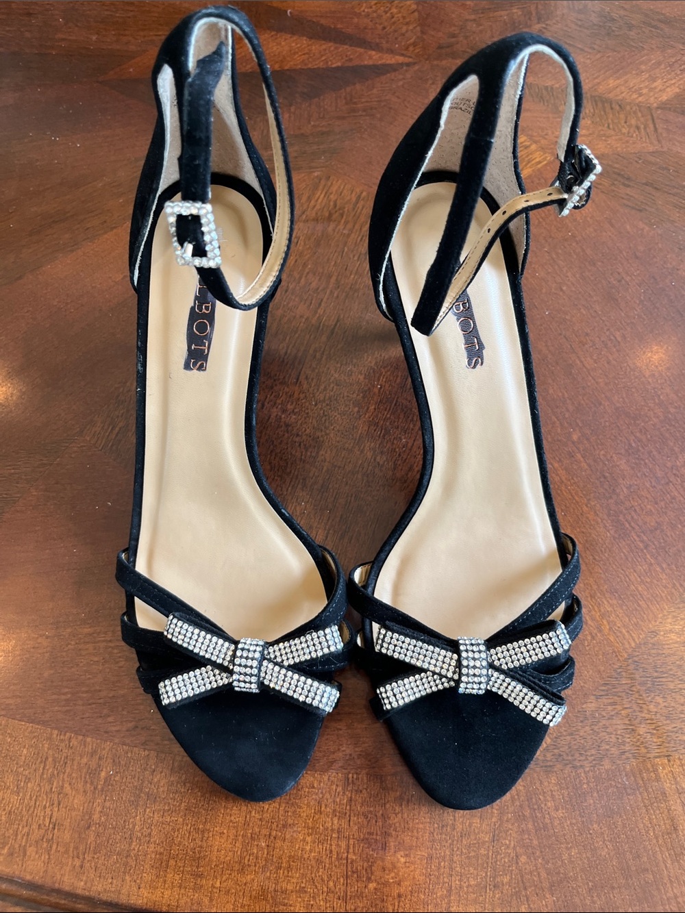 Talbots Black Velvet Slingback Heels with Crystal Bow